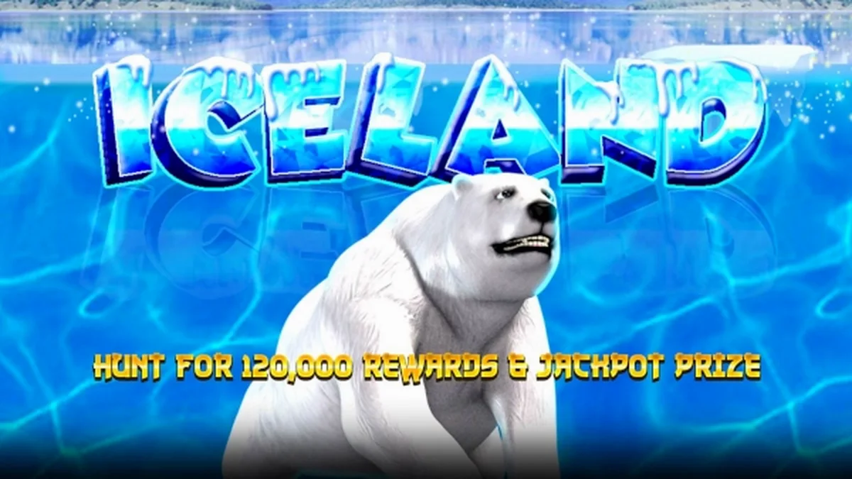 Cenário temático do slot Iceland com elementos nórdicos e brilho de jackpot