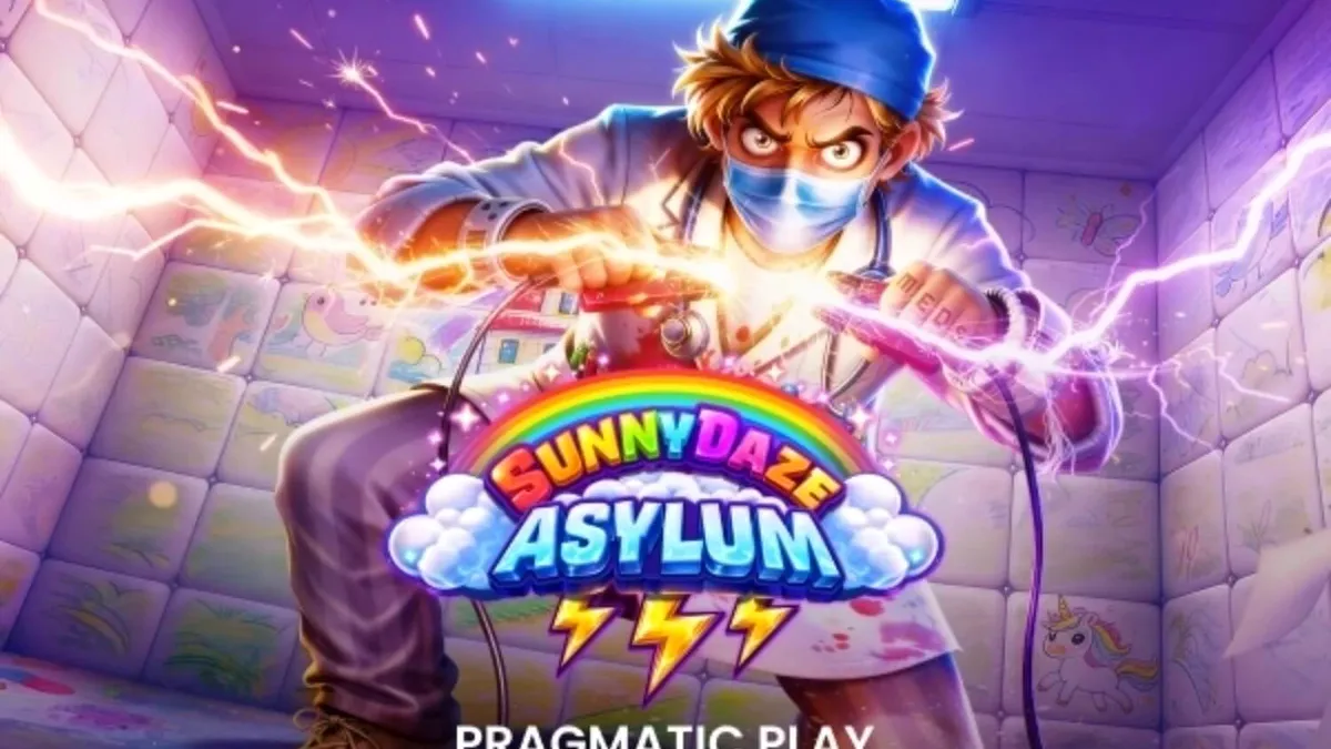 Interface do slot Sunnydaze Asylum com tema neon e símbolos de terror